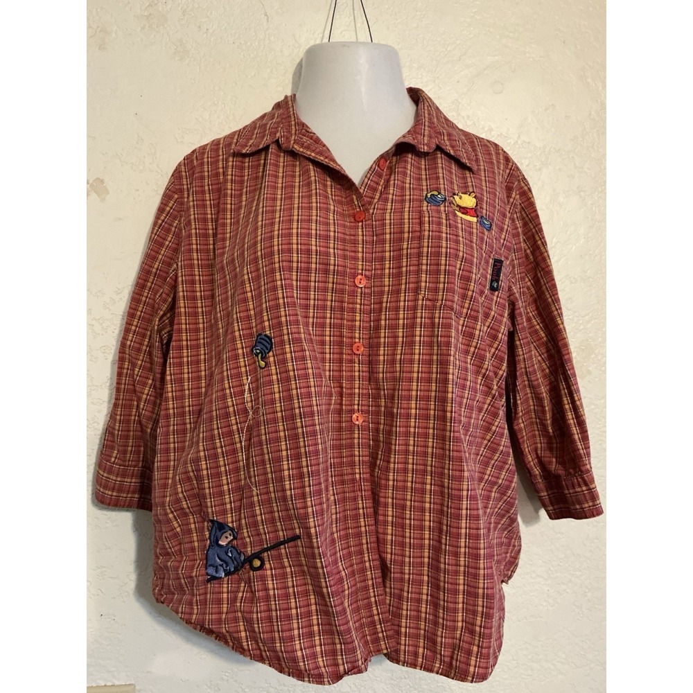 Vintage Pooh Eeyore Button Down Shirt Honey Pot  Embroidered Women's X Large 3/4
